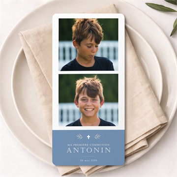 Menu communion bleu myosotis