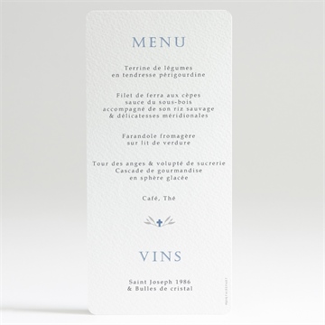 Menu communion bleu myosotis - Dos du menu