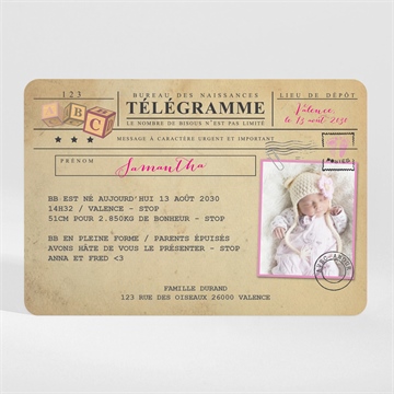 Faire-part naissance son télégramme magnet