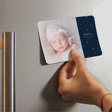 Faire-part naissance neige étoilée magnet - Mise en situation