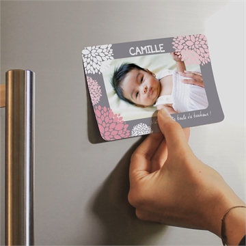 Faire-part naissance nature et pastel photo magnet - Mise en situation