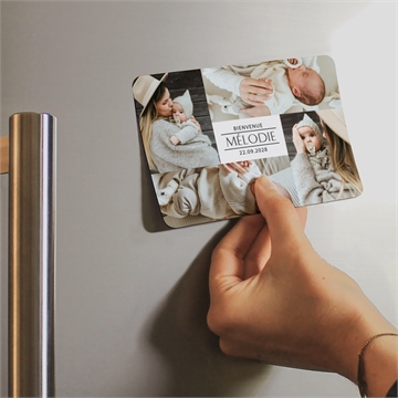 Faire-part naissance initiale en patchwork magnet - Mise en situation