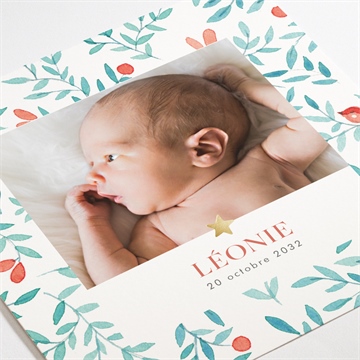 Faire-part naissance gentil coquelicot dorure - Détail du faire-part