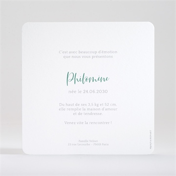 Faire-part naissance tendre signature dorure - Dos du faire-part