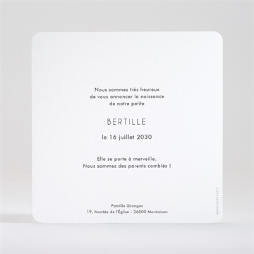 Faire-part naissance portrait intimiste dorure - Dos du faire-part