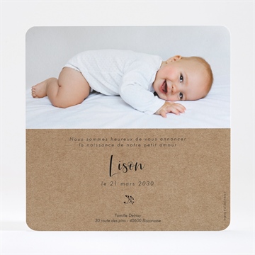 Faire-part naissance tendre secret dorure - Dos du faire-part