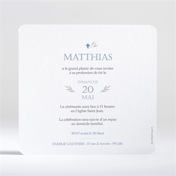 Faire-part profession de foi fondamental - Dos du faire-part