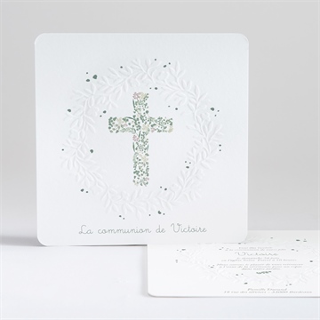 Faire-part communion printanier gaufrage