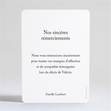 Remerciement décès au revoir - Dos de la carte