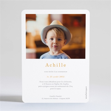 Faire-part communion jaune et or dorure - Dos du faire-part