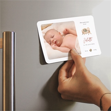 Faire-part naissance mon petit couffin magnet - Mise en situation