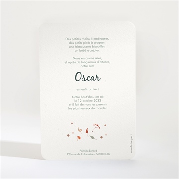 Faire-part naissance forêt portrait - Dos du faire-part