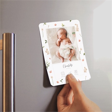 Faire-part naissance champetre magnet - Mise en situation