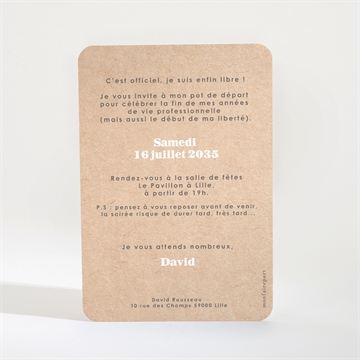 Carte invitation départ à la retraite viva la vida - Dos de l'invitation