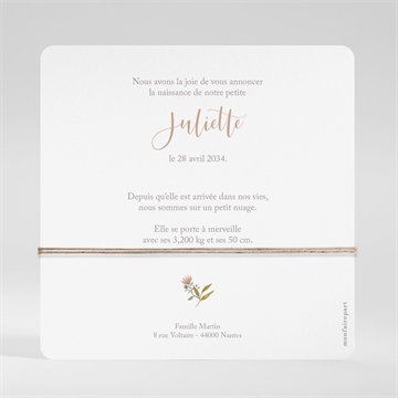 Faire-part naissance au naturel - Dos du faire-part