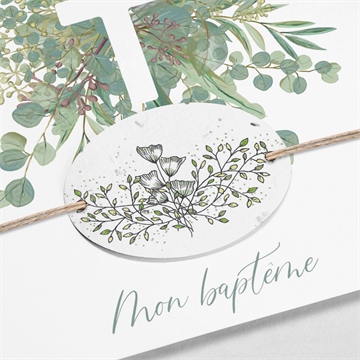 Faire-part de baptême grâce carré - Détail du faire-part