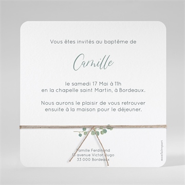 Faire-part de baptême grâce carré - Dos de la carte