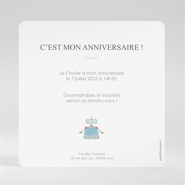 Invitation anniversaire robots - Dos de l'invitation