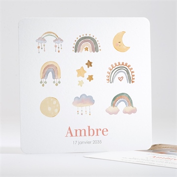 Faire-part naissance nuages & arc en ciel carré