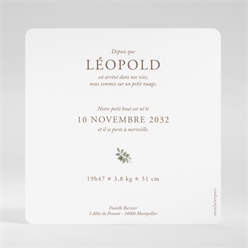 Faire-part naissance renard automne carré - Dos du faire-part