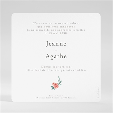 Faire-part naissance printemps jumeaux - Dos de la carte