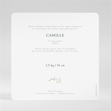 Faire-part naissance multiphoto fleuri - Dos du faire-part