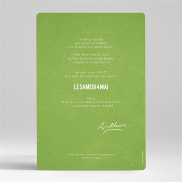 Invitation anniversaire apéro 60 ans - Dos de l'invitation