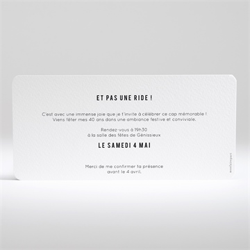 Invitation anniversaire 40 balais - Dos de l'invitation
