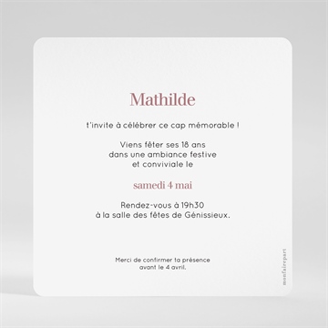 Invitation anniversaire photo 18 ans - Dos de l'invitation