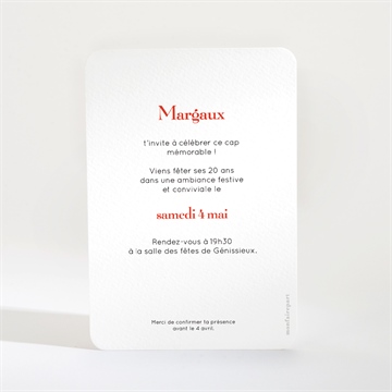 Invitation anniversaire champagne 20 ans - Dos de la carte