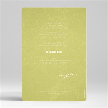 Invitation anniversaire mojito 20 ans - Dos de l'invitation