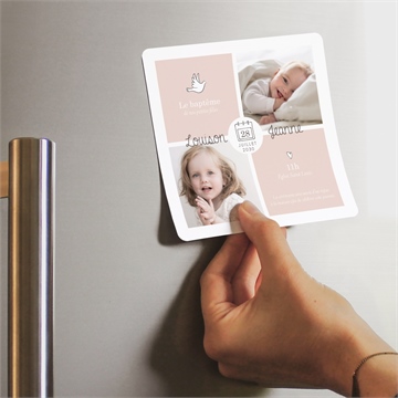 Faire-part de baptême petites soeurs magnet - Mise en situation
