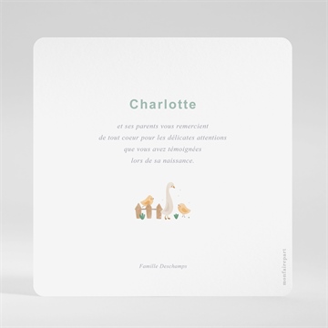 Remerciement naissance tendres animaux - Dos de la carte