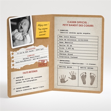 Faire-part naissance dossier confidentiel - Intérieur du faire-part