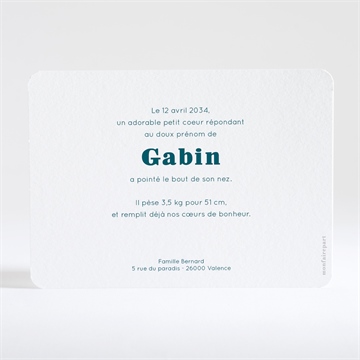 Faire-part naissance rayures marines - Dos de la carte