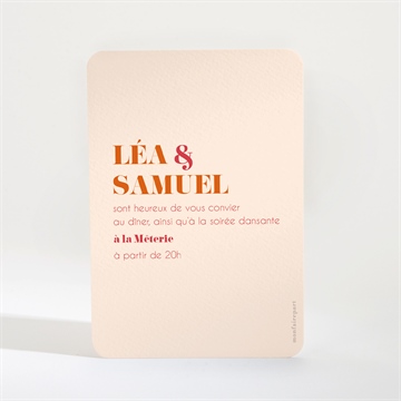 Carton d'invitation mariage orange et fuchsia - Dos du carton