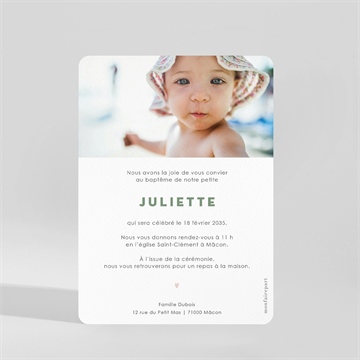 Faire-part de baptême colombe fleurie - Dos du faire-part