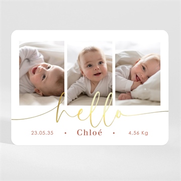 Faire-part naissance hello doré - Mise en situation