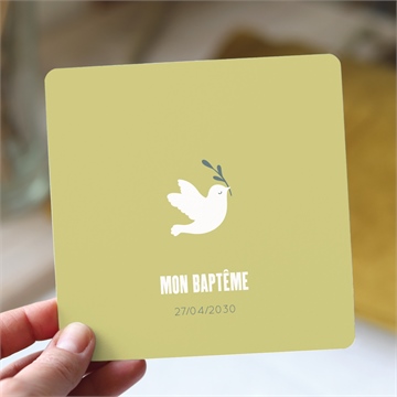 Faire-part de baptême colombe d'espérance carré