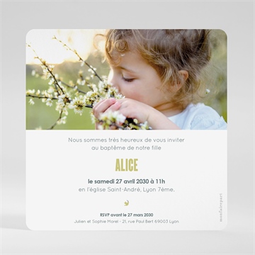 Faire-part de baptême colombe d'espérance carré - Dos du faire-part