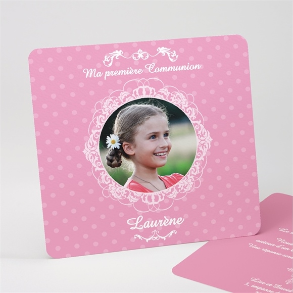 Faire-part communion mon cadre rose