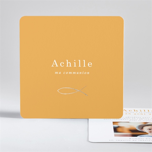 Faire-part communion jaune et or