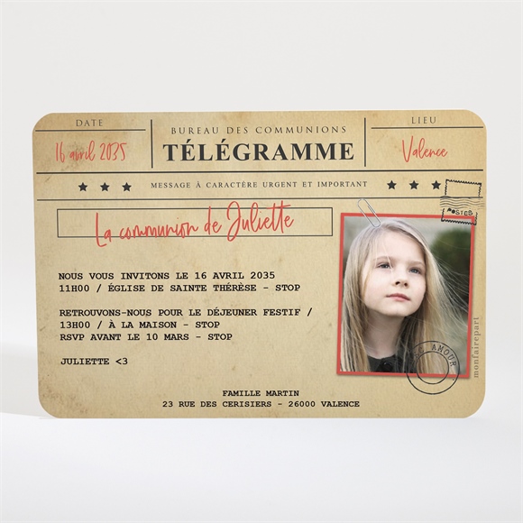 Faire-part communion mon télégramme paysage