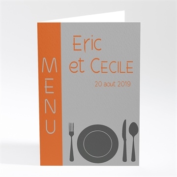 Menu mariage annonce en gris et orange