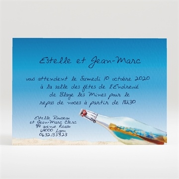 Carton d'invitation mariage une bouteille à la mer