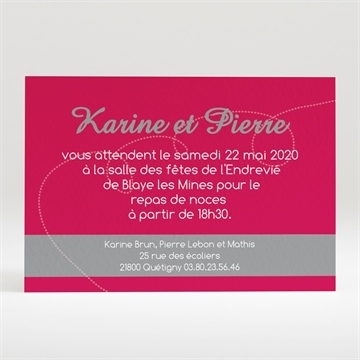 Carton d'invitation mariage framboise et gris photo