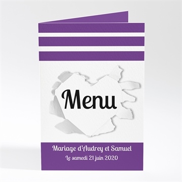 Menu mariage jolies rayures violettes