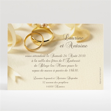 Carton d'invitation mariage alliances fond crème dorure