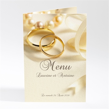 Menu mariage alliances fond crème dorure