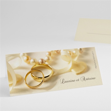 Marque-place mariage alliances fond crème dorure